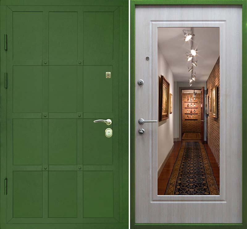 Стальная дверь Порошок/МДФ с зеркалом 205