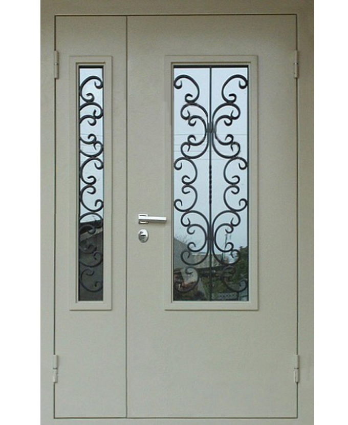 Дверь стальная уличная Порошок с ковкой/стеклом 1134