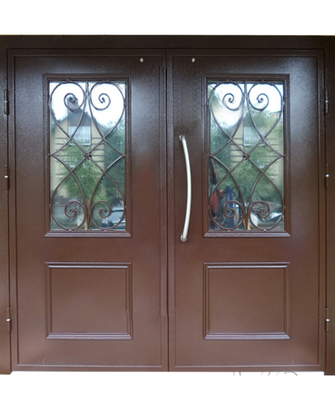 Дверь металлическая подъездная входная Порошок с ковкой/стеклом 1116