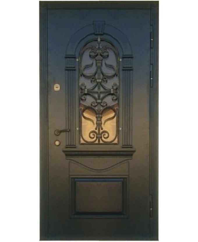 Дверь железная для загородного дома МДФ с ковкой/стеклом 3167